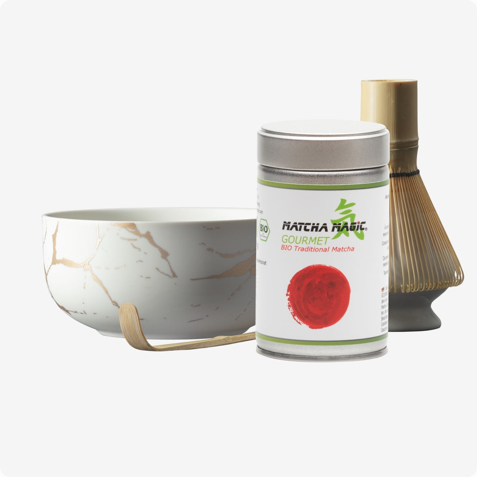 Matcha Set Giniro mit Matcha Schale, Besenhalter, Matcha Bambusbesen, Matcha Bambuslöffel und 80g Bio Matcha