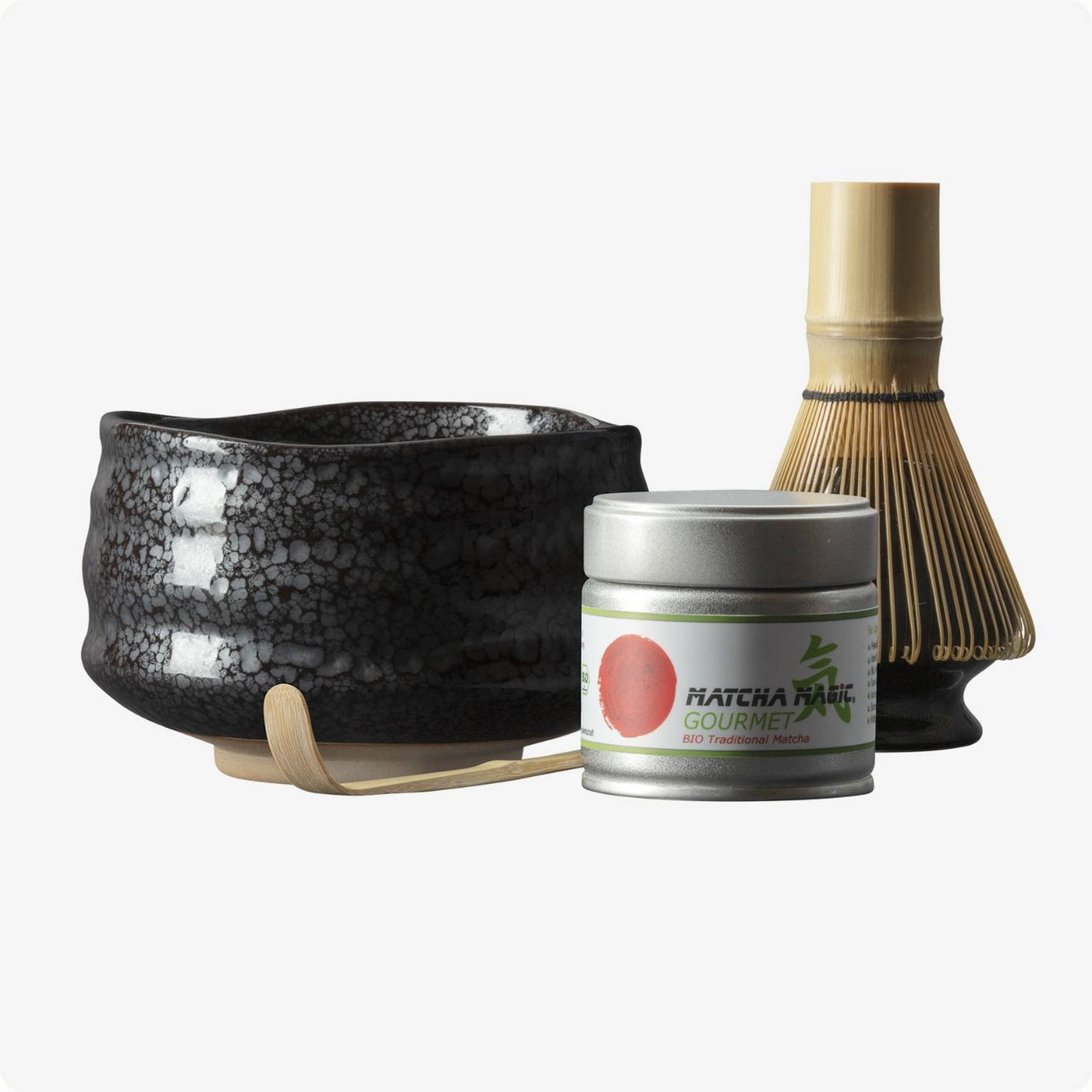 Matcha Set Haiiro mit Matcha Schale, Besenhalter, Matcha Bambusbesen, Matcha Bambuslöffel und 30g Bio Matcha