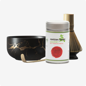 Matcha Set Kiniro mit Matcha Schale, Besenhalter, Matcha Bambusbesen, Matcha Bambuslöffel und 80g Bio Matcha