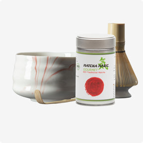 Matcha Set Momoiro mit Matcha Schale, Besenhalter, Matcha Bambusbesen, Matcha Bambuslöffel und 80g Bio Matcha