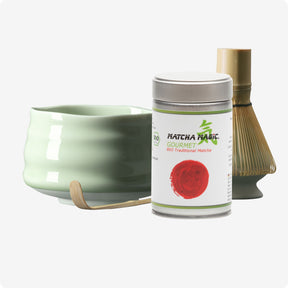 Matcha Set Raimurio mit Matcha Schale, Besenhalter, Matcha Bambusbesen, Matcha Bambuslöffel und 80g Bio Matcha