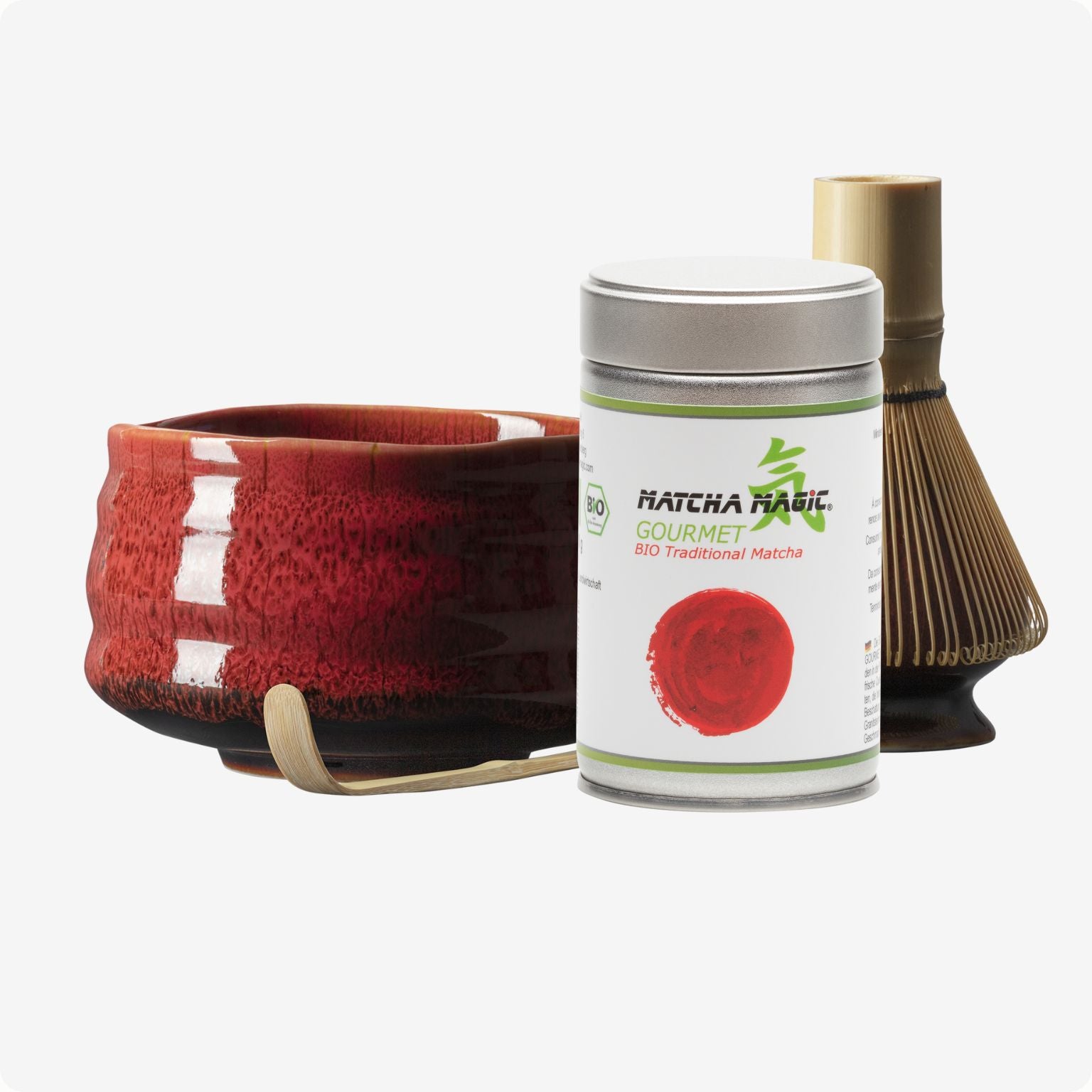 Matcha Set Shinku mit Matcha Schale, Besenhalter, Matcha Bambusbesen, Matcha Bambuslöffel und 80g Bio Matcha