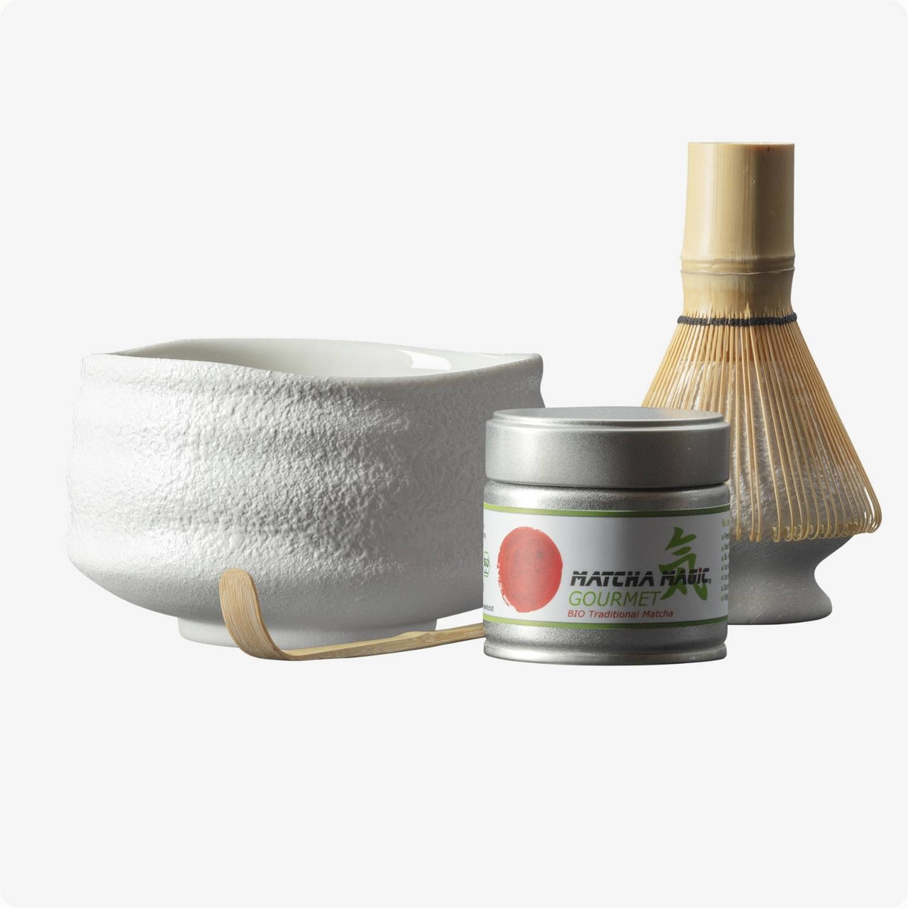 Matcha Set Shiro mit Matcha Schale, Besenhalter, Matcha Bambusbesen, Matcha Bambuslöffel und 30g Bio Matcha