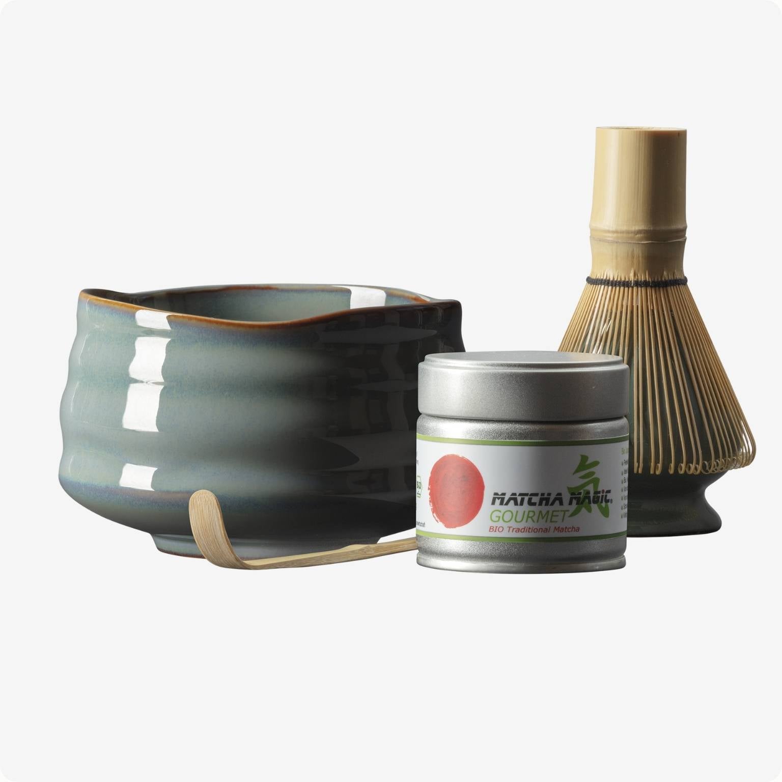 Matcha Set tiruburu mit Matcha Schale, Besenhalter, Matcha Bambusbesen, Matcha Bambuslöffel und 30g Bio Matcha