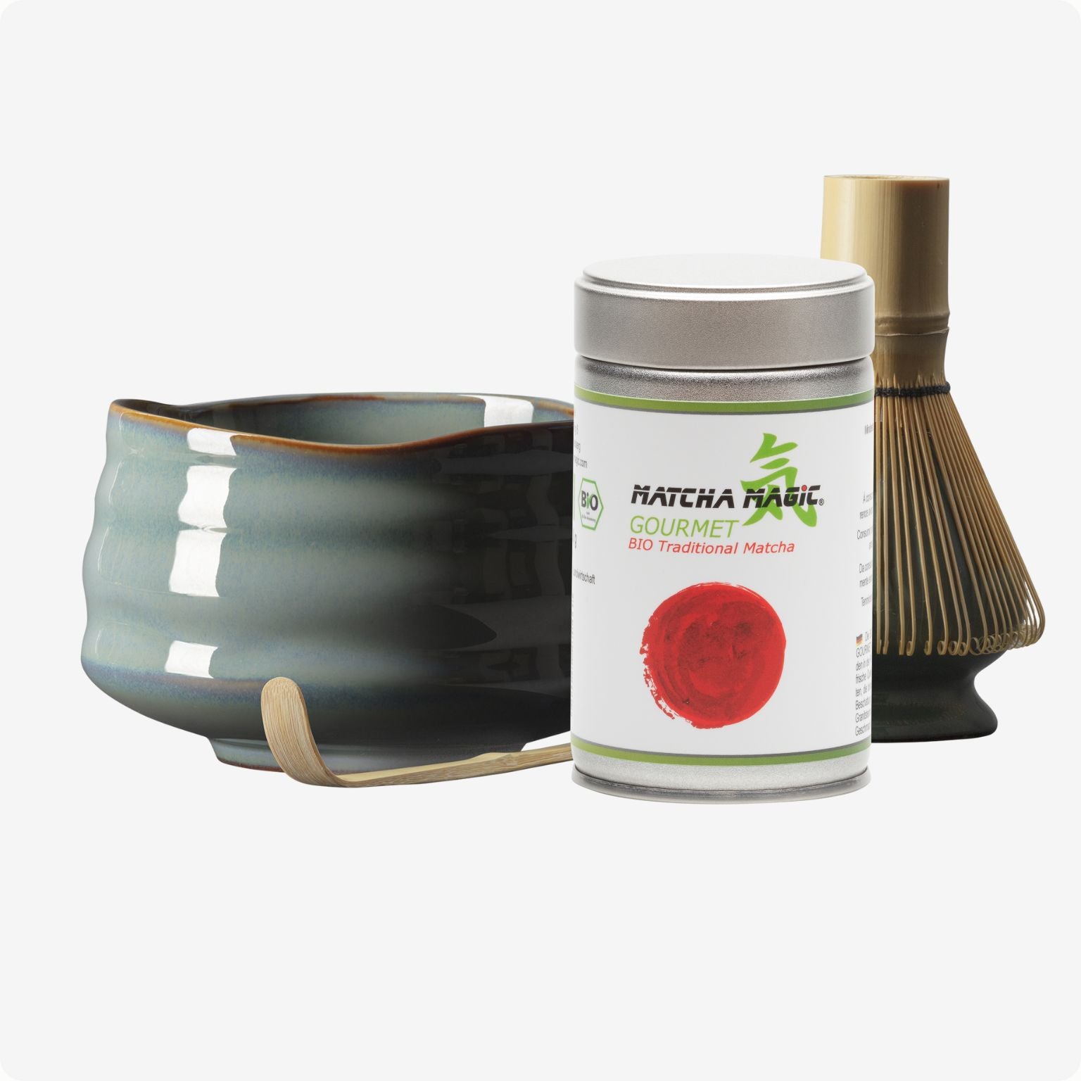 Matcha Set tiruburu mit Matcha Schale, Besenhalter, Matcha Bambusbesen, Matcha Bambuslöffel und 80g Bio Matcha