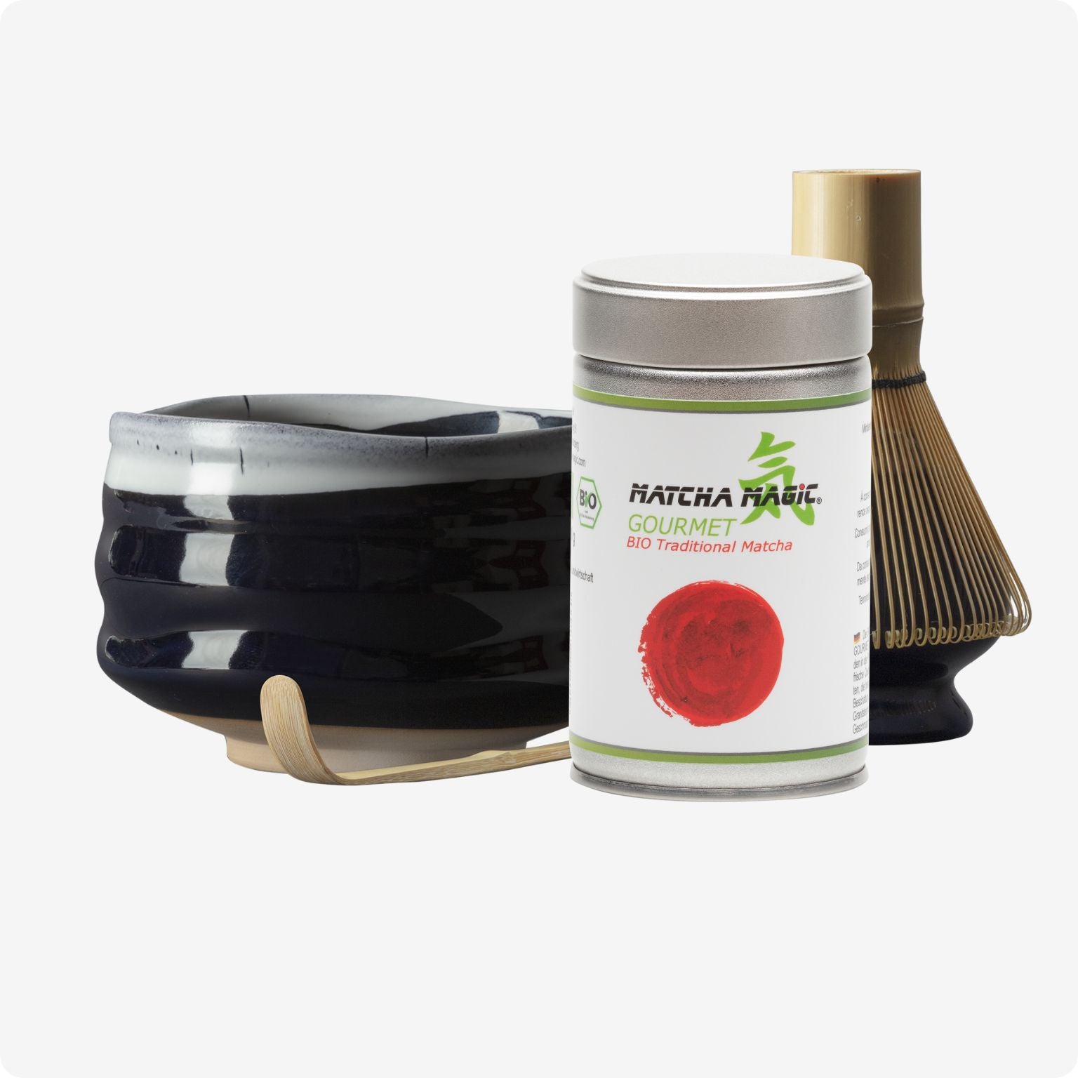 Matcha Set zougeiro mit Matcha Schale, Besenhalter, Matcha Bambusbesen, Matcha Bambuslöffel und 80g Bio Matcha